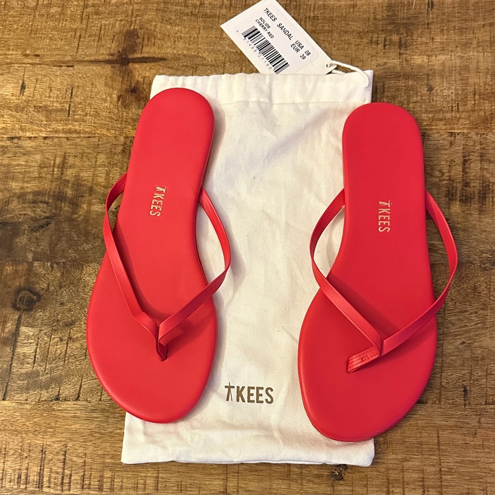 TKEES Cherry Red Slim-Strap Flip Flops